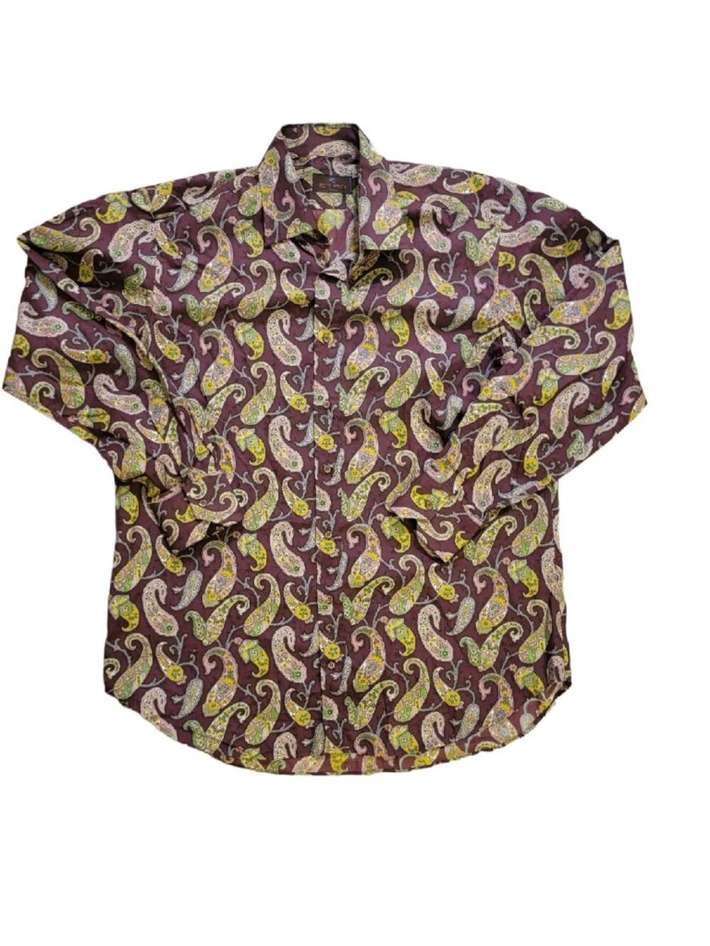 Etro Milano Mens Paisley Button Down Shirt EU 43 XL Burgundy Wine Cotton